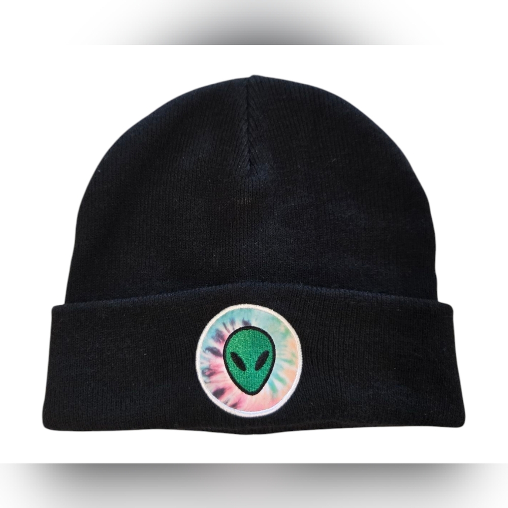 Alien Patch Black Beanie for Kids